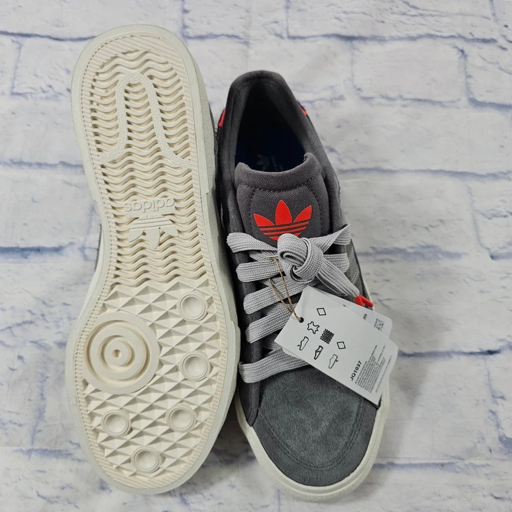 Adidas Court TNS Premiere Sneakers Mens 8 Grey Solar Red Suede Low Top JQ1037